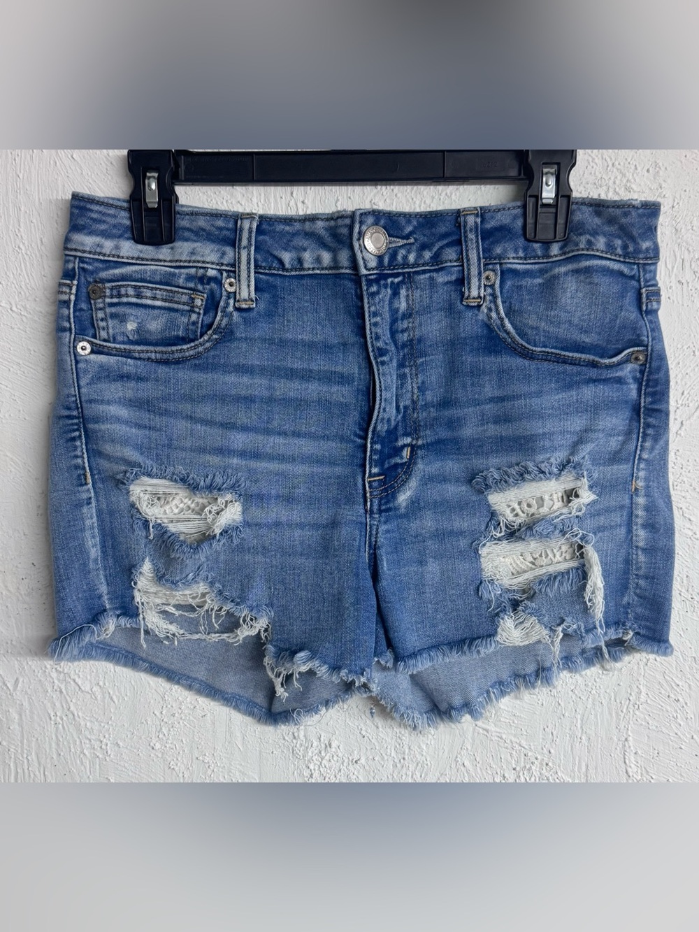 American Eagle Next Level Stretch X Distressed Hi-Rise Shortie Denim Jean Shorts